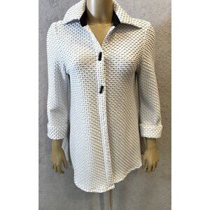 IC by Connie K Swing Tunic Jacket White Black Textured Toggle Buttons Sz Small